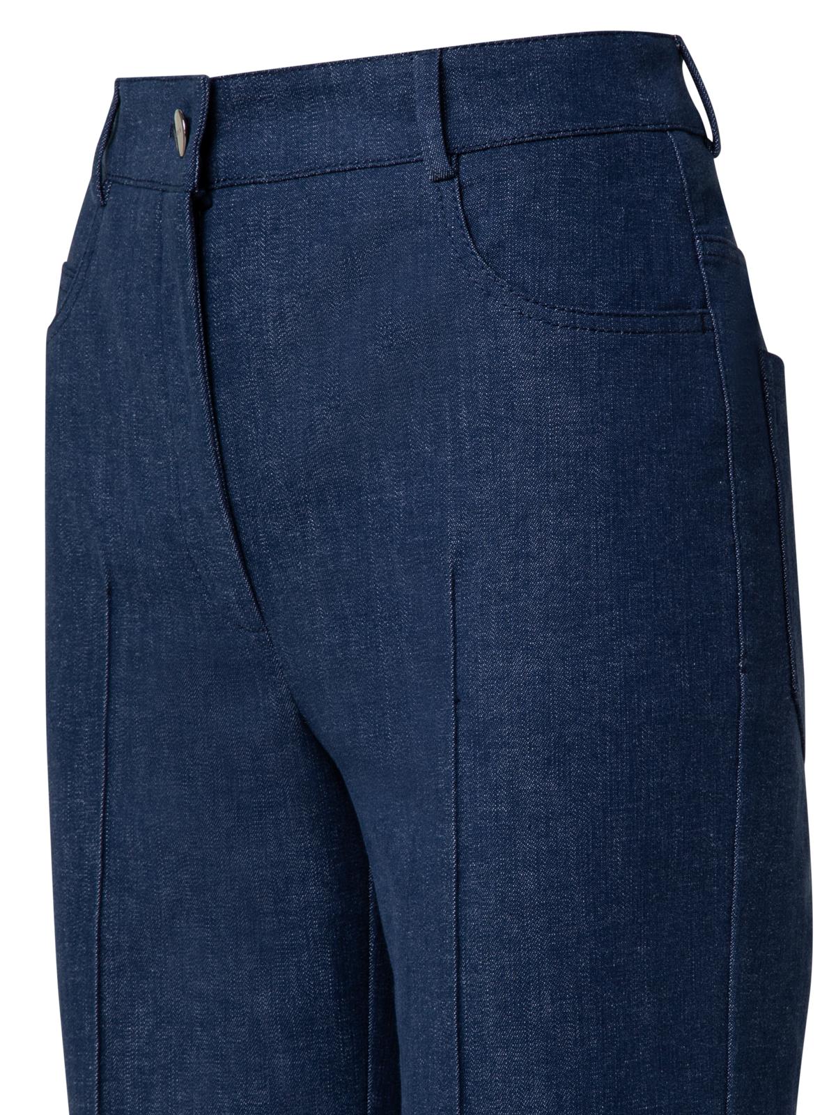 Designer Cropped Straight Cotton Denim Stretch Pants - blue