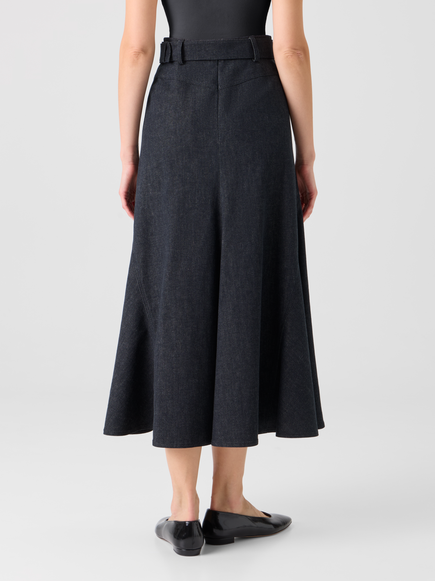Designer Denim A-line Midi Skirt - black 
