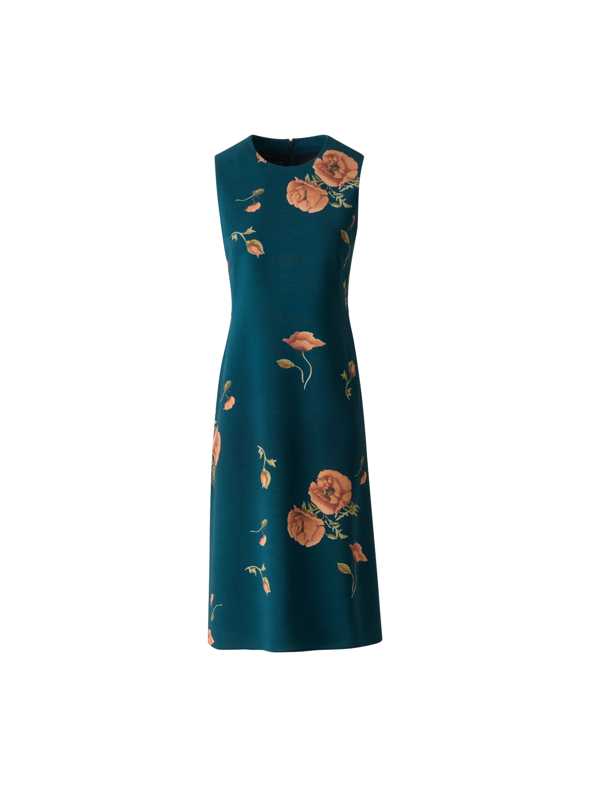 Designer Sheath Dress in Wool Double-Face Anemone Print - green - multicolor