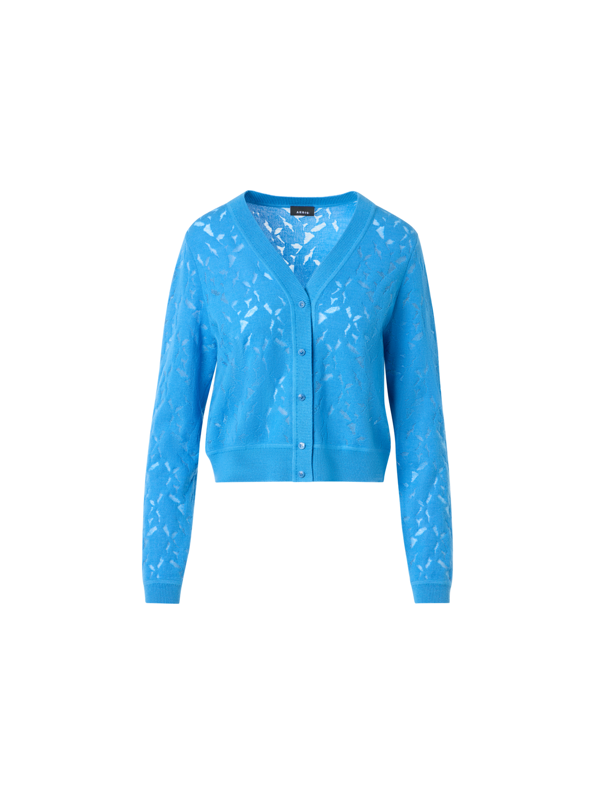 Designer Wool-Silk Whitecaps Intarsia Cardigan - blue