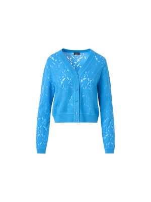 Designer Wool-Silk Whitecaps Intarsia Cardigan - blue