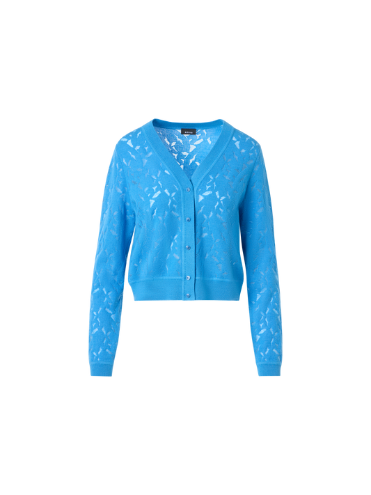 Designer Wool-Silk Whitecaps Intarsia Cardigan - blue