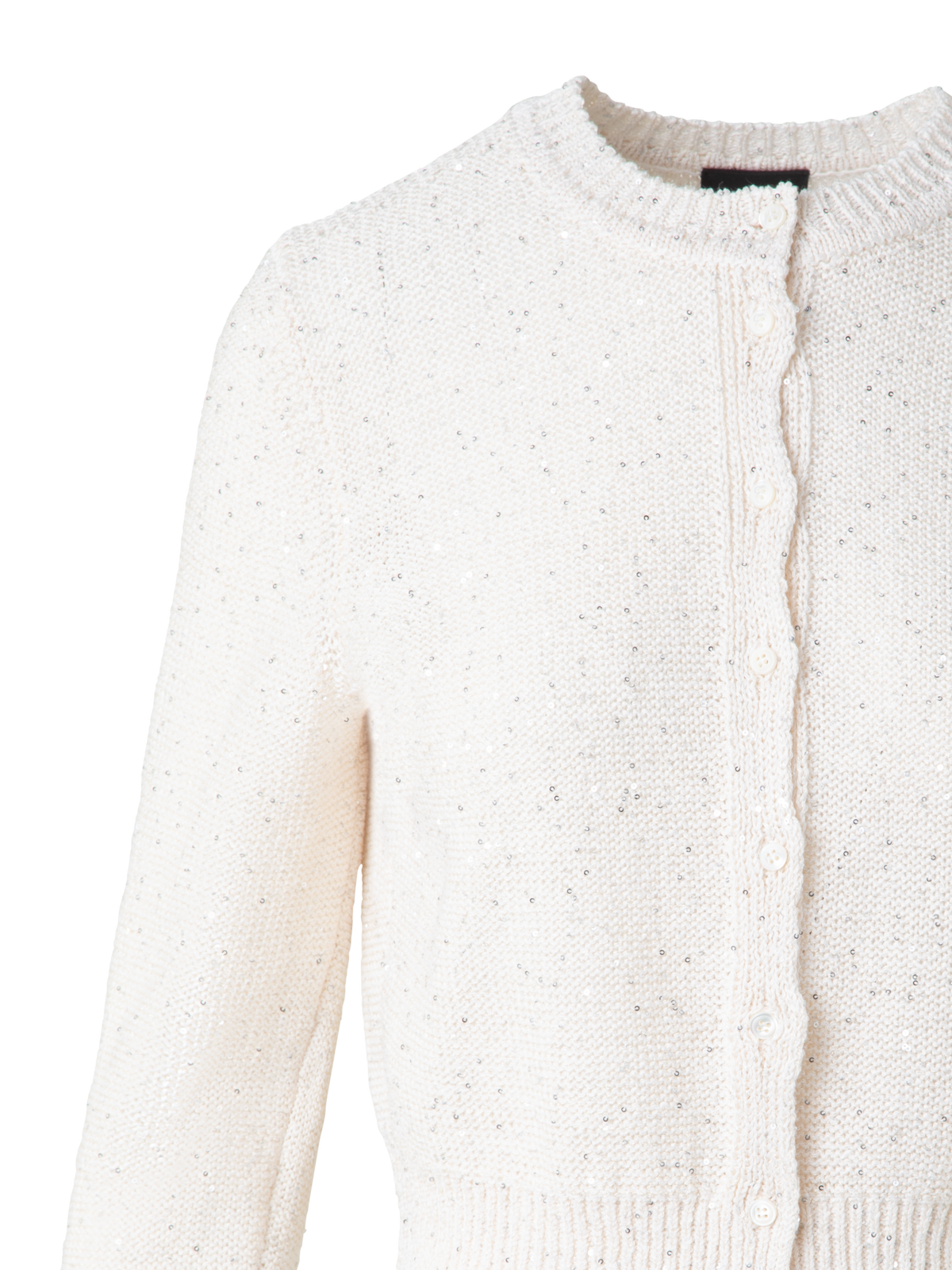 Designer Cardigan in Linen Cotton with Micro Sequins - beige