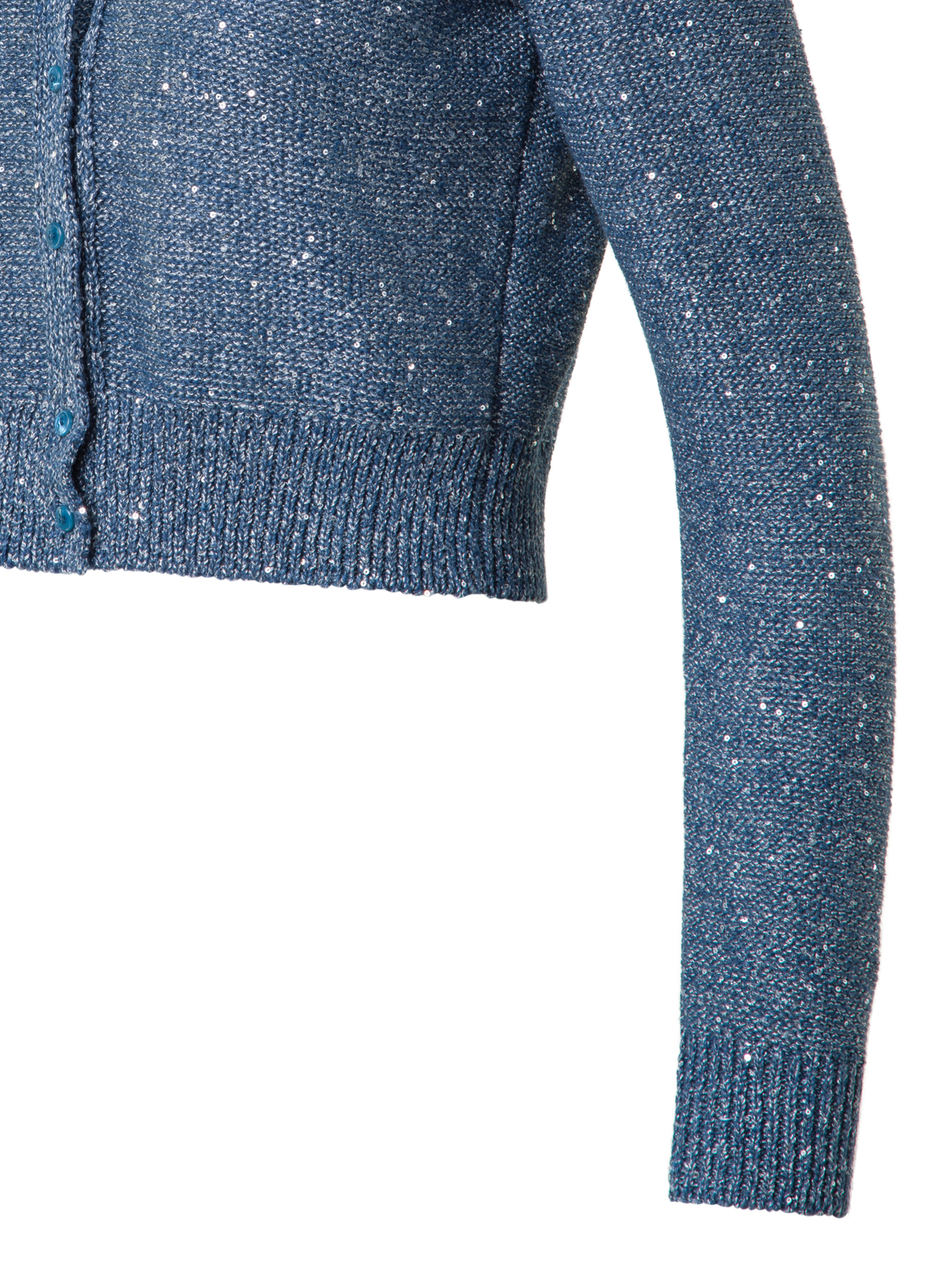 Designer Cardigan in Linen Cotton with Micro Sequins - blue