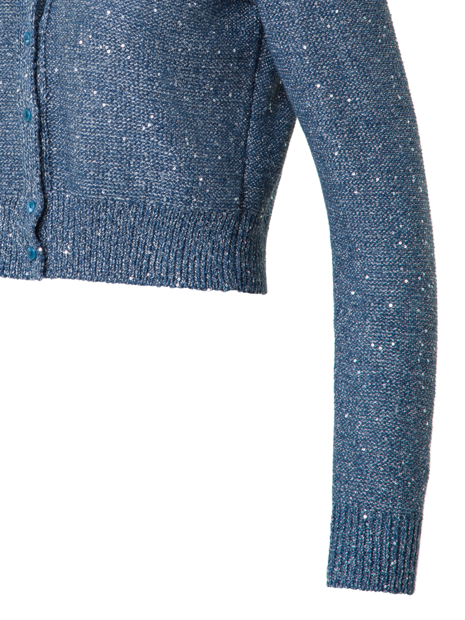 Designer Cardigan in Linen Cotton with Micro Sequins - blue