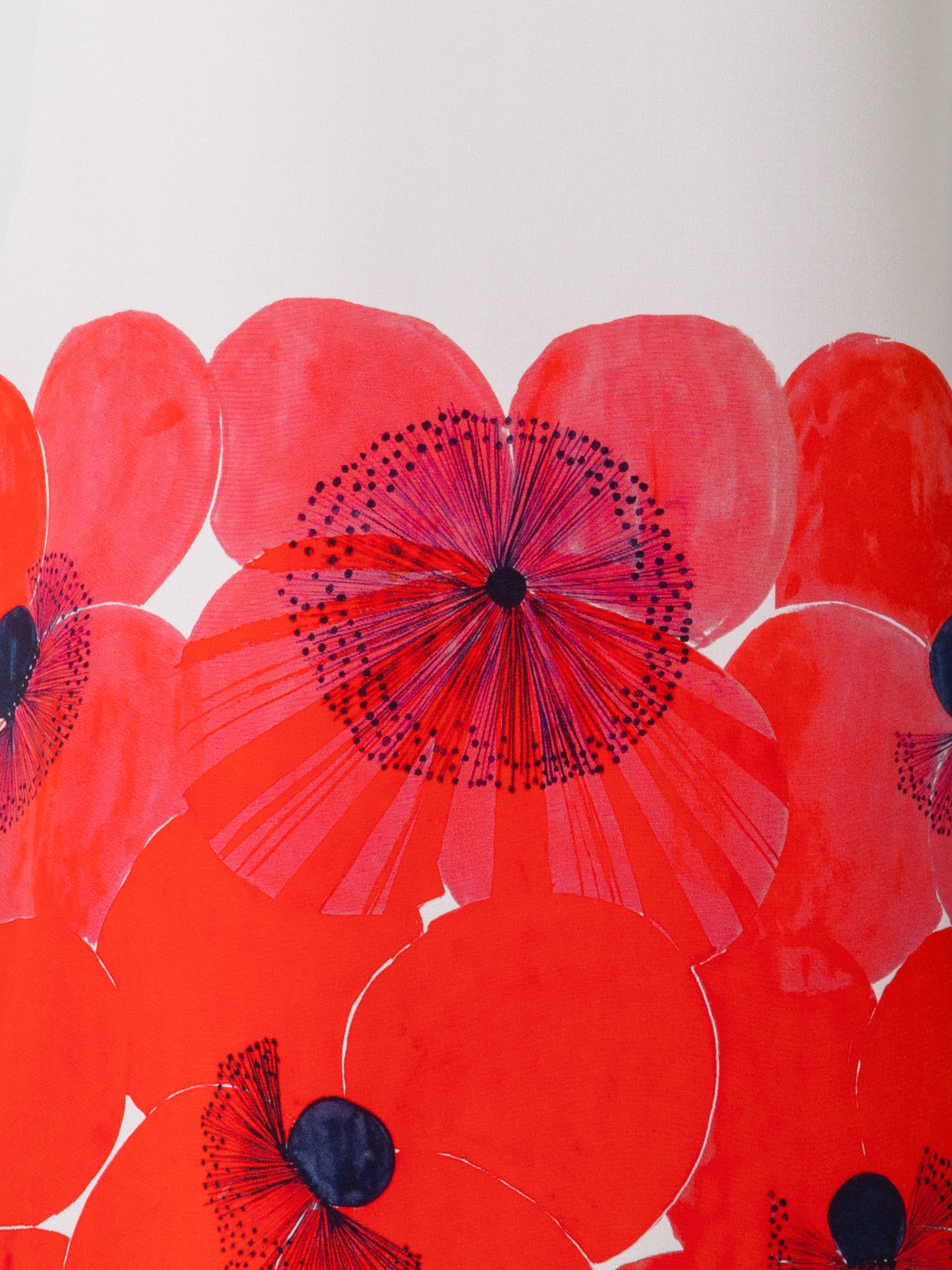 Designer Silk Crêpe Tunic Dress with Poppy Print - multicolor - red