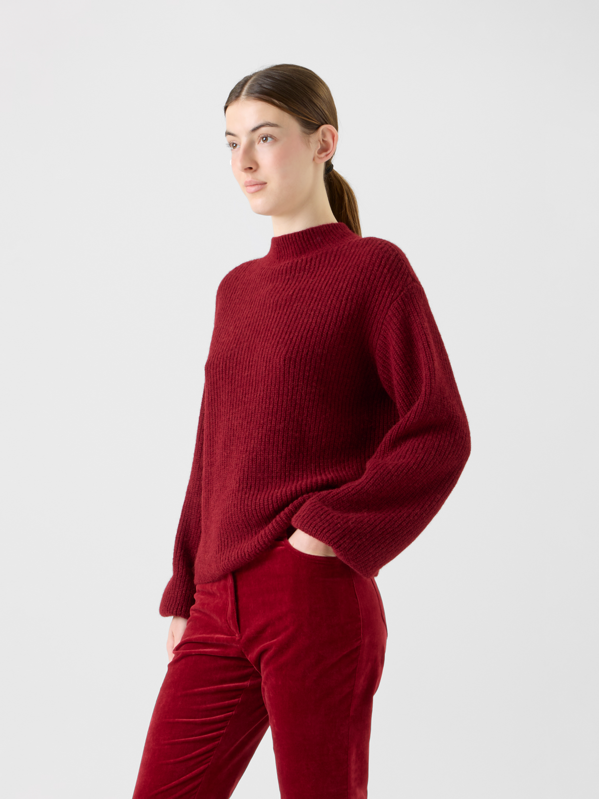 Designer Balloon Sleeve Alpaca Wool Knit Sweater - red #editorial