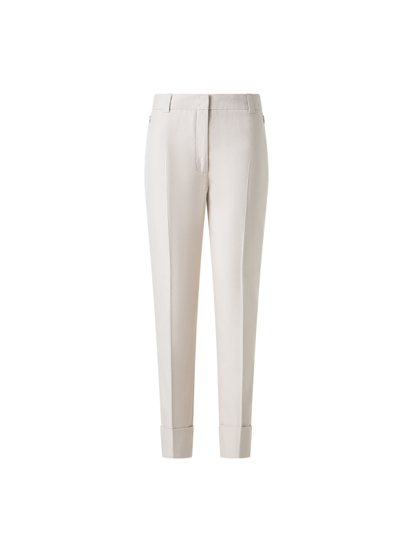Designer Cropped Tapered Cotton Silk Double-Face Pants - neutral - grey - beige