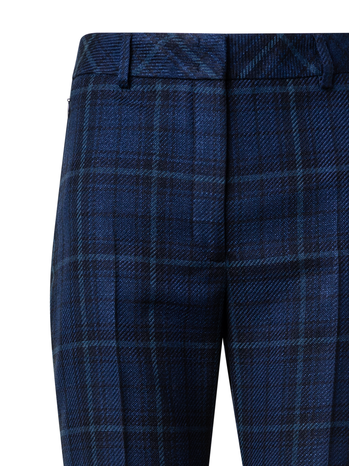 Designer Slight Bootcut Silk Cotton Check Pants - navy - blue