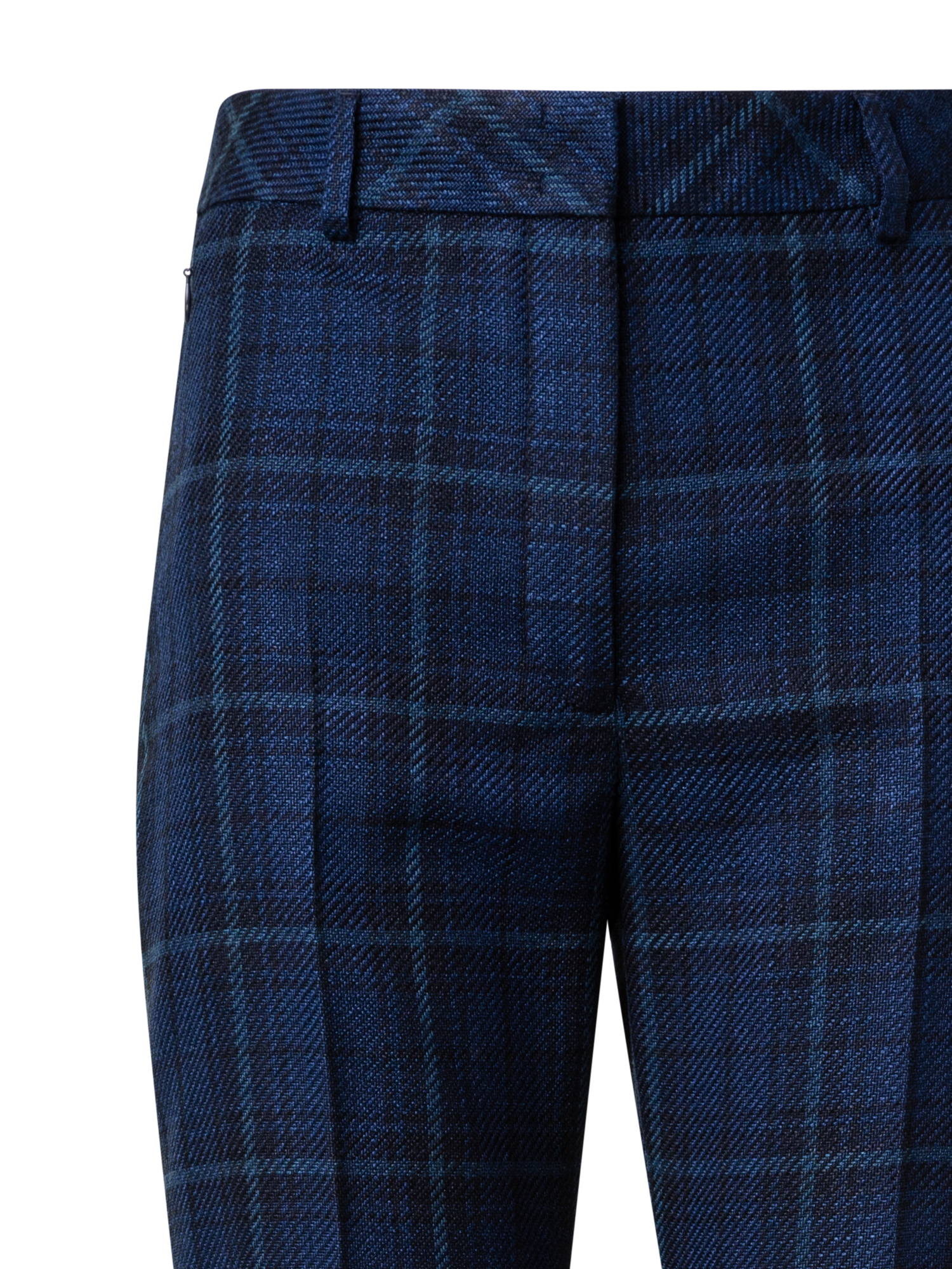 Designer Slight Bootcut Silk Cotton Check Pants - navy - blue