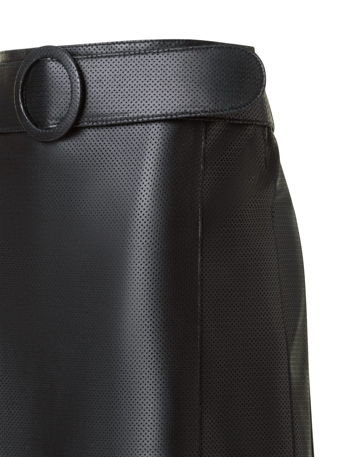 Designer Low Waist Belted Leather Mini Skirt - black - neutral