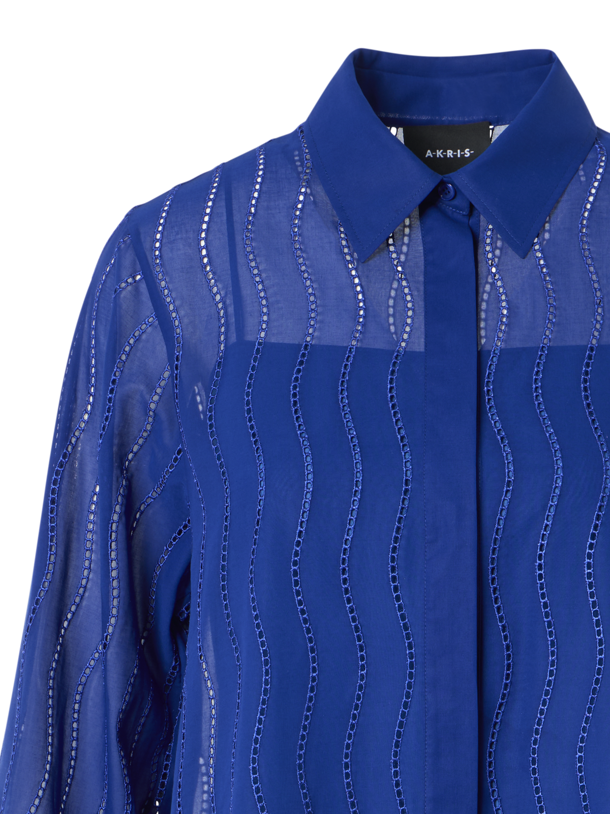 Designer Midi Shirt Dress with Wave Embroidery - blue