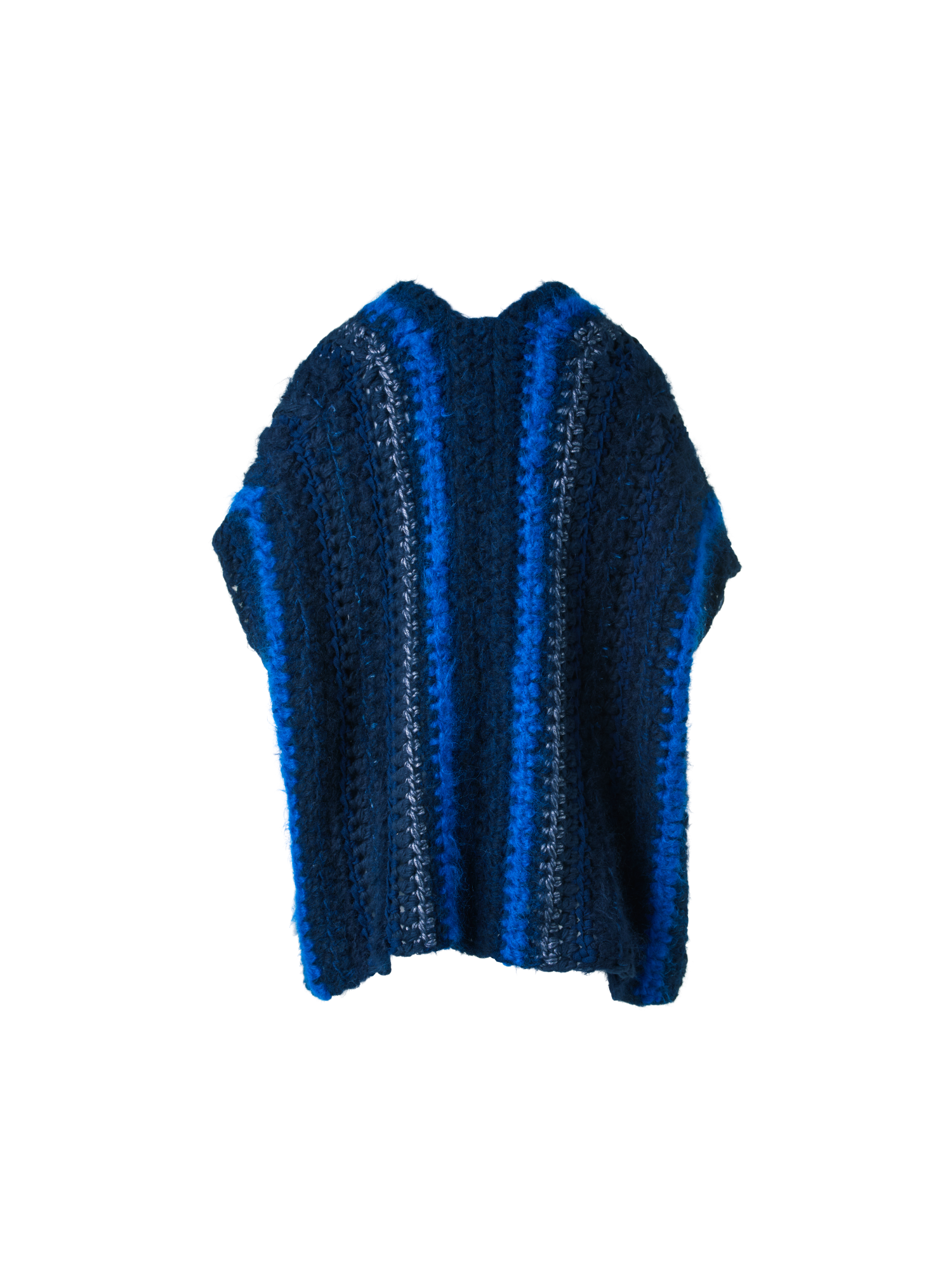 Designer Chunky Crocheted Cashmere Silk Striped Gilet - blue - multicolor