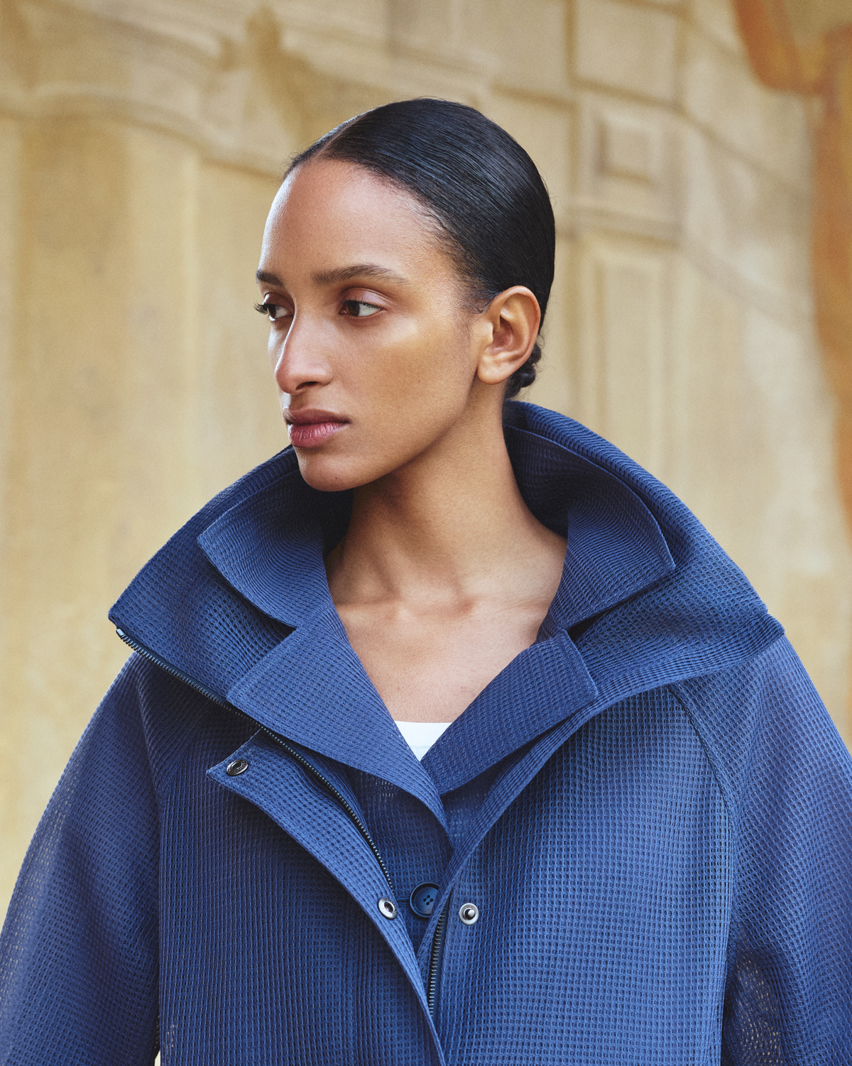 Designer Oversized Water-Repellent Parka in Techno Grid - blue #editorial