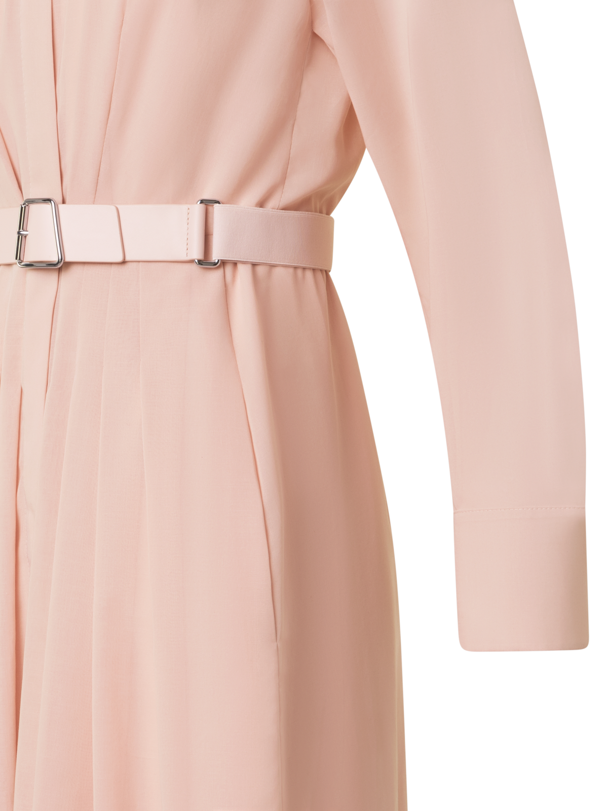 Designer Belted Long Sleeve Shirt Dress in Cotton Voile - neutral - pastel - beige