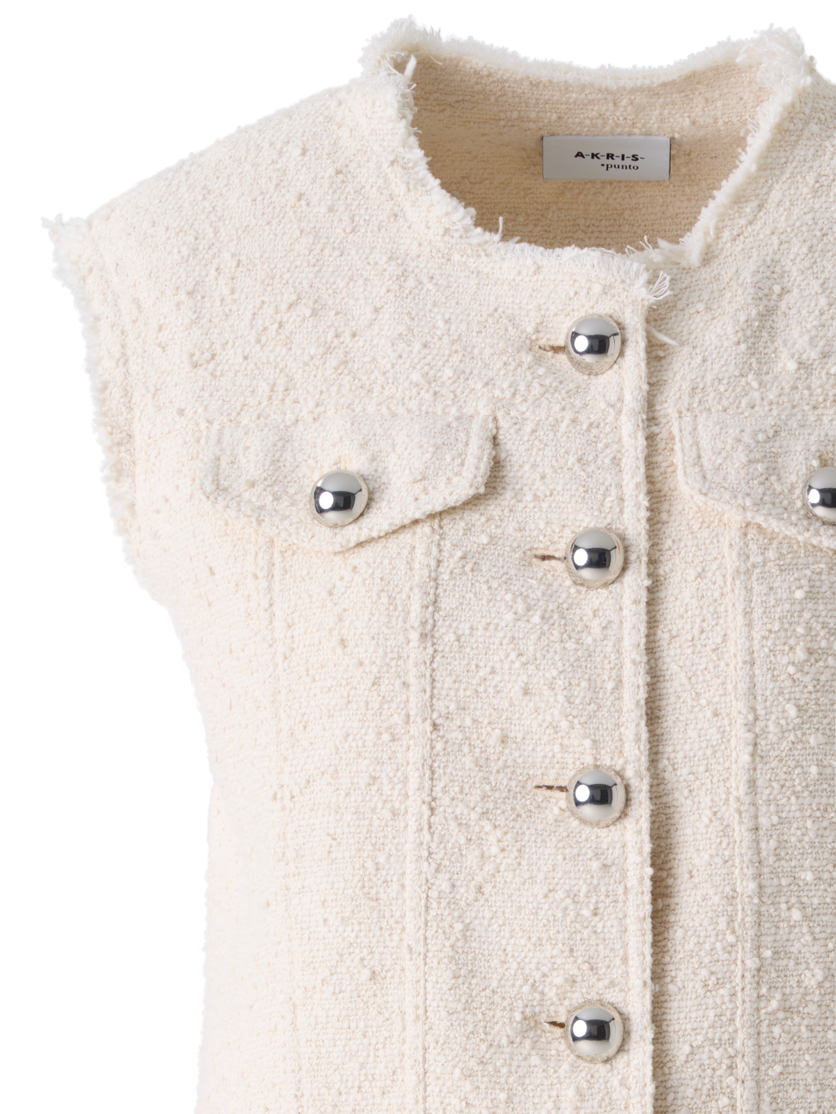 Designer Oversize Gilet in Summer Bouclé Cotton - ecru