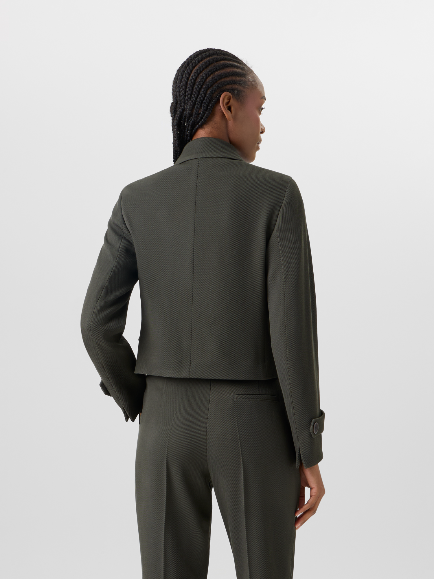 Designer Long-Sleeve Glen-Check Heavy Wool Twill Jacket - green 
