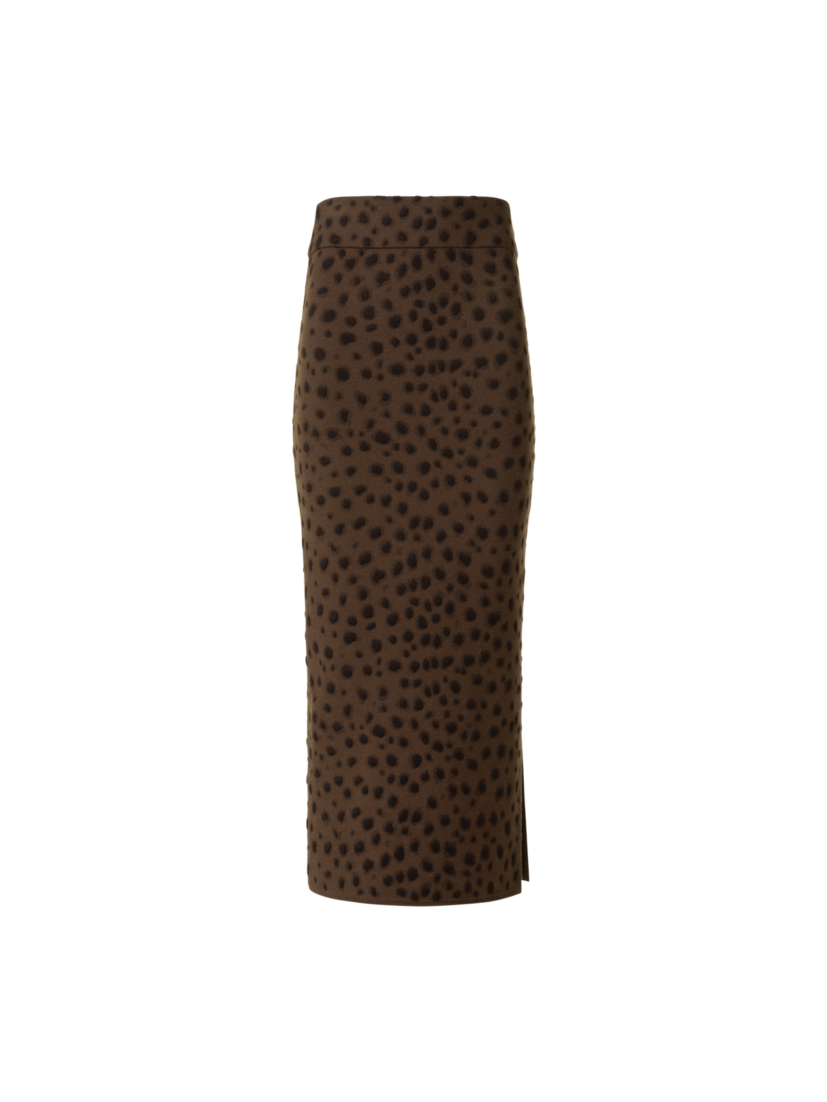 Designer Merino Wool Knit Tube Skirt in Leopard Jacquard - neutral - brown