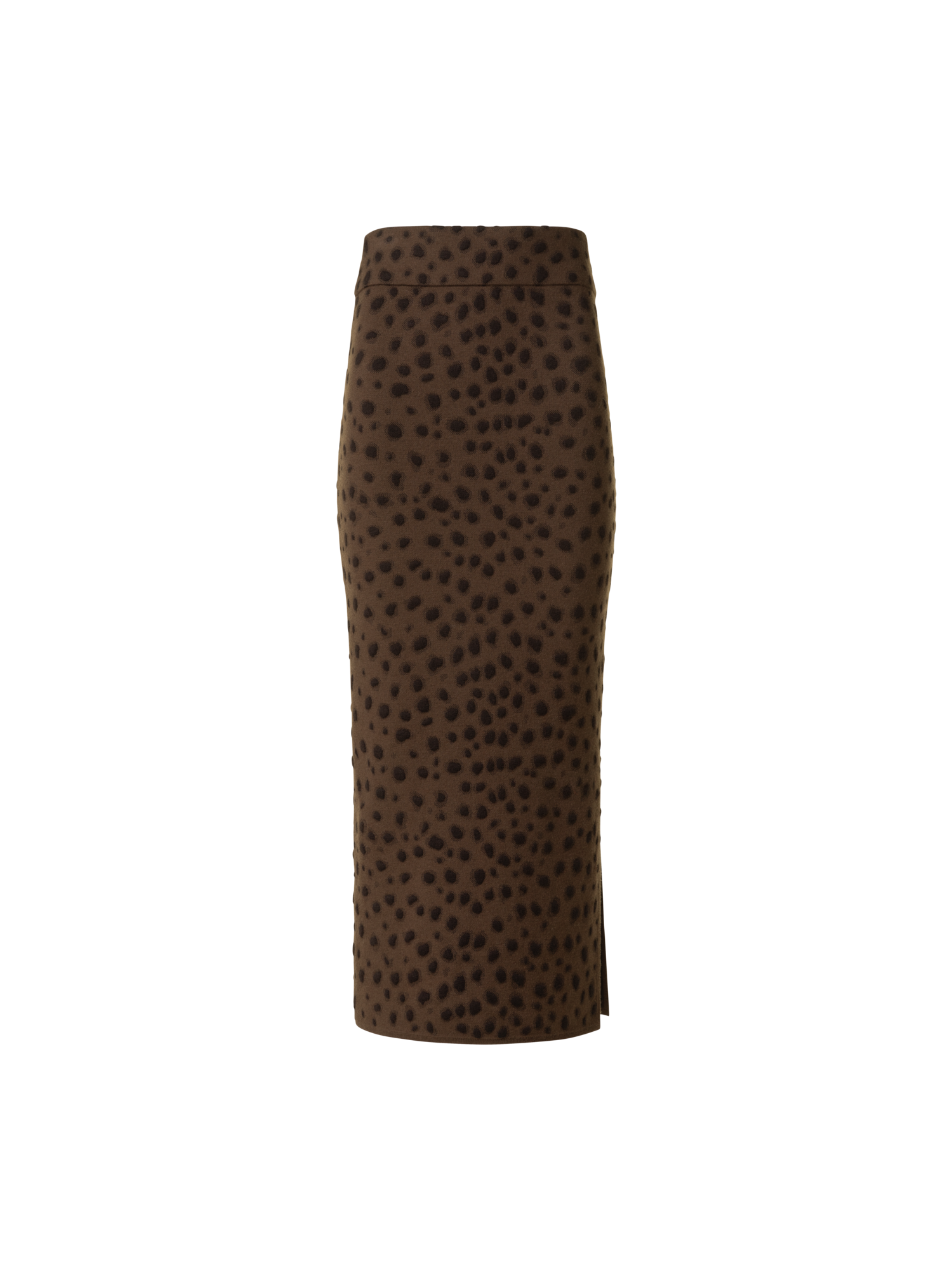 Designer Merino Wool Knit Tube Skirt in Leopard Jacquard - neutral - brown