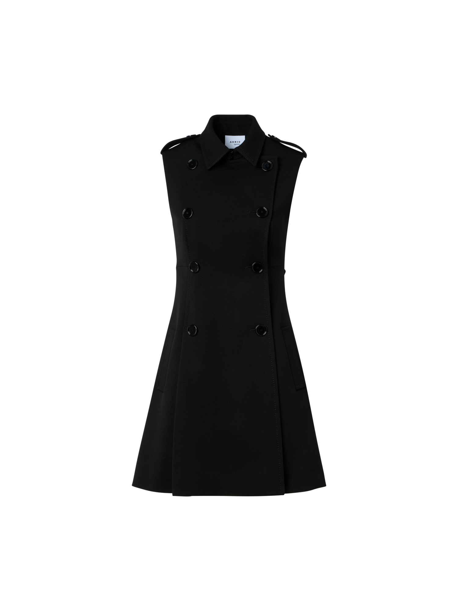 Designer Modern Trench Dress in Wool Tricotine - black