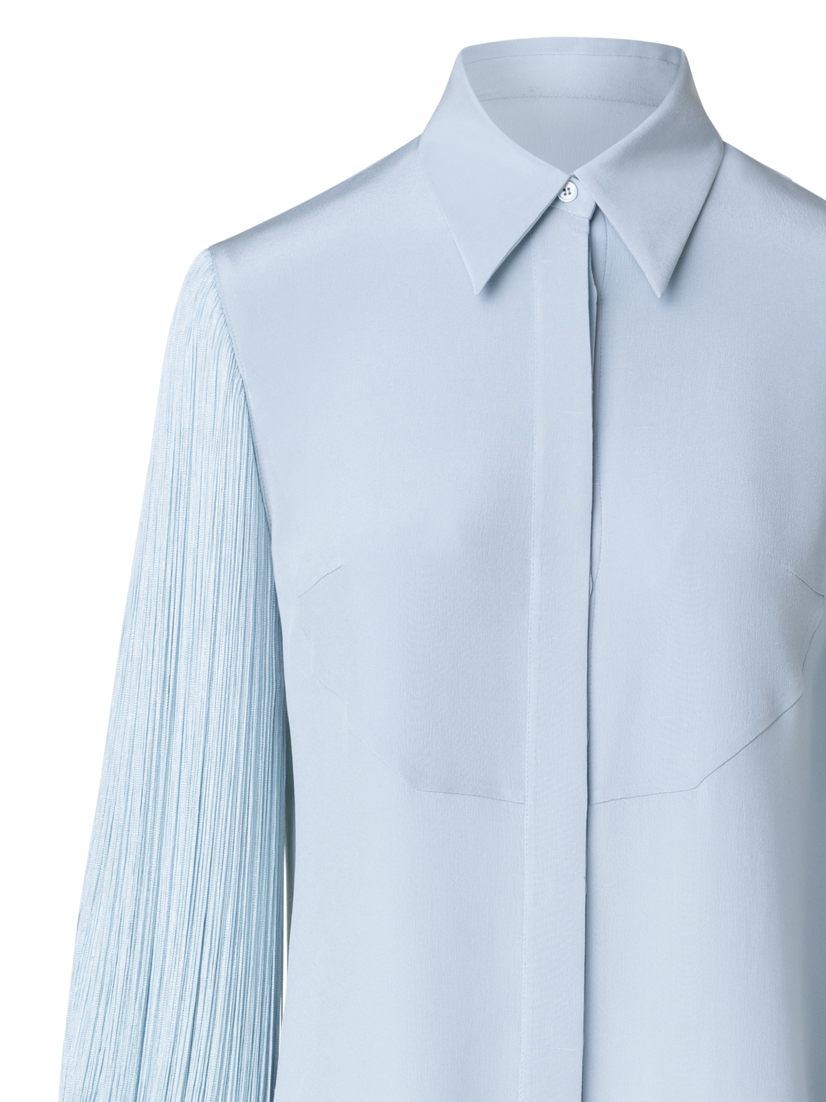 Designer Silk Blouse with Fringe Sleeves - blue
