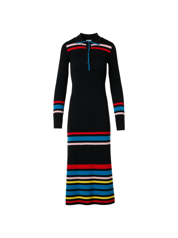 Designer Color-Block Ribbed Knit Polo Dress