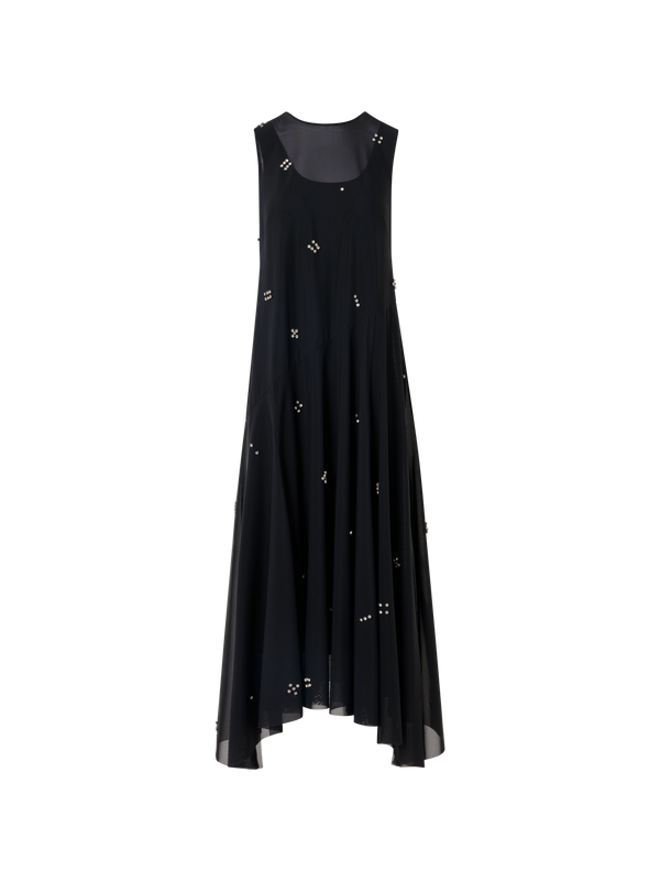 Designer Midi Tulle Dress with Diamond Dice Embellishment - black