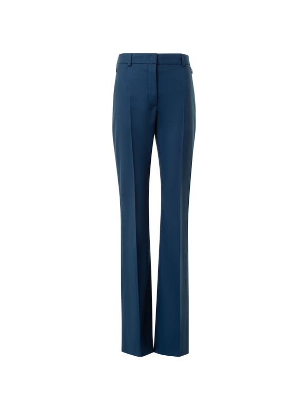 Designer Slight Bootcut Stretch Wool Flannel Pants - neutral - navy - blue