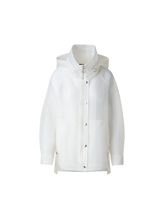 Designer Water Repellent Parka in Sheer Techno-Grid - neutral - white
