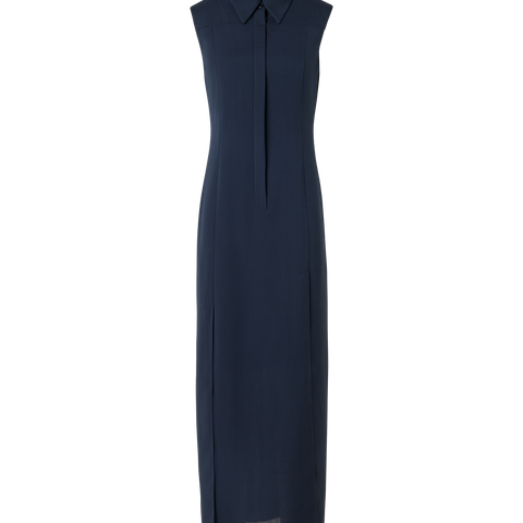 Sleeveless Structured Cotton-Silk Double-Face Midi Shirt Dress