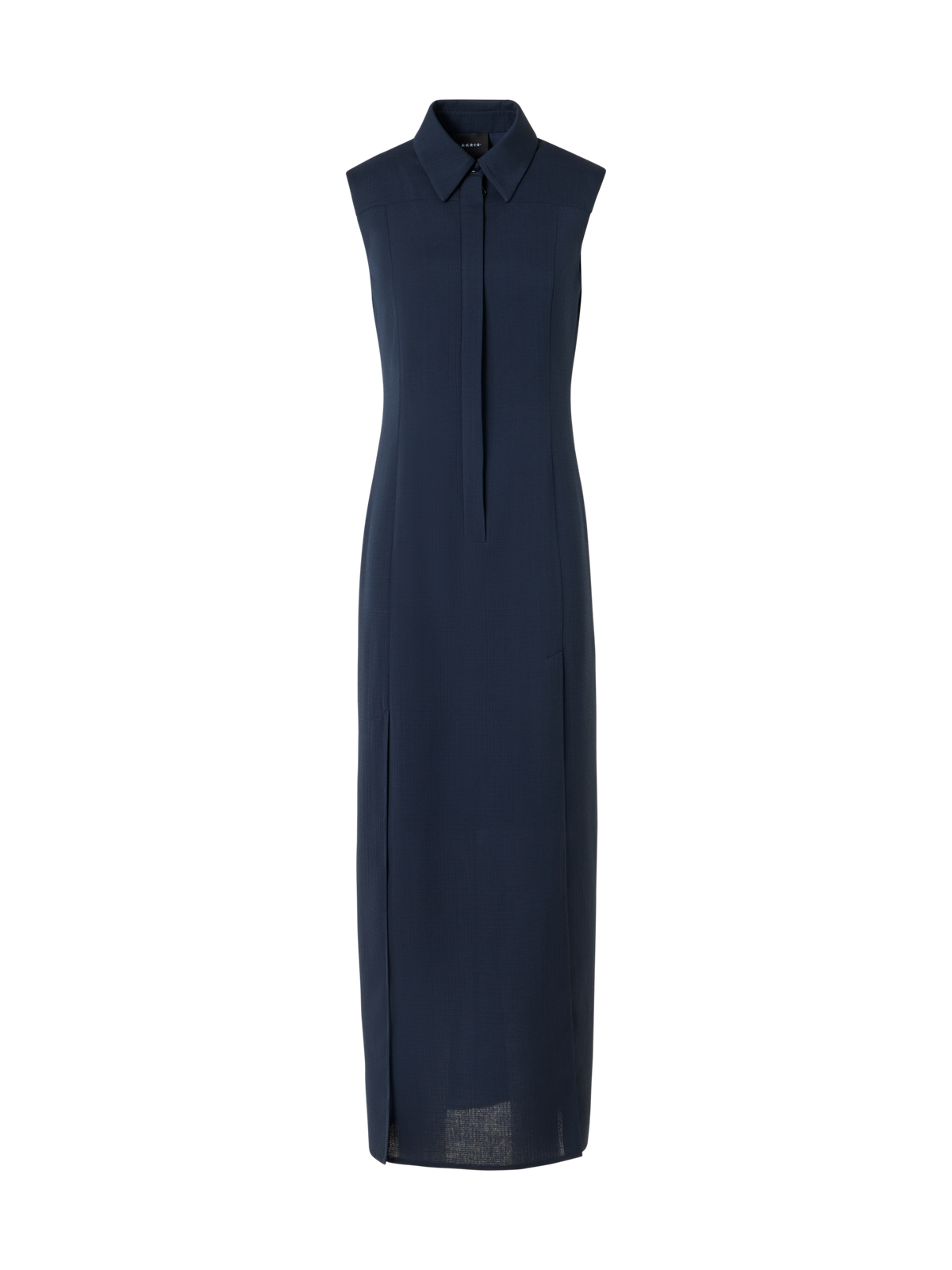 Designer Sleeveless Structured Cotton-Silk Double-Face Midi Shirt Dress - blue