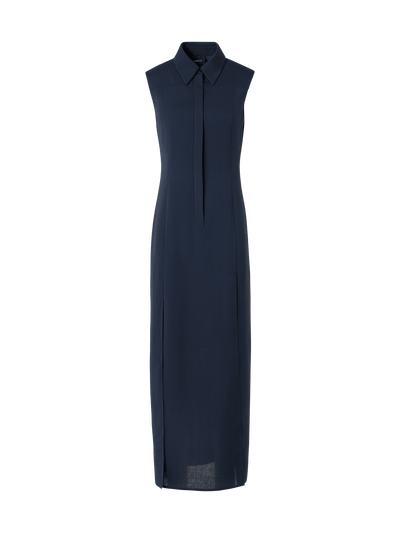 Designer Sleeveless Structured Cotton-Silk Double-Face Midi Shirt Dress - blue