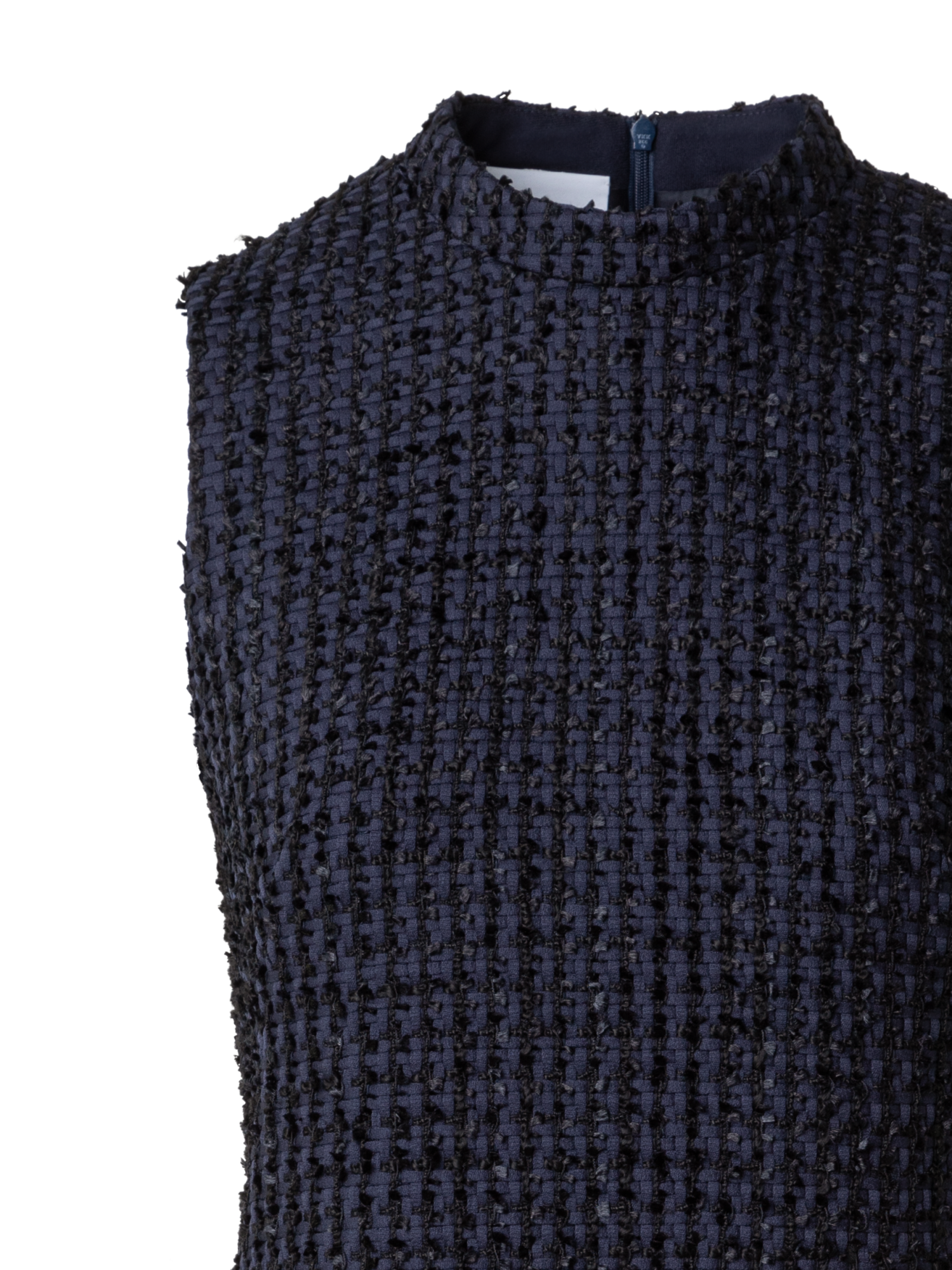 Designer Tweed Sheath Dress with Fringes - navy - blue - multicolor