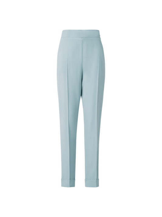 Designer Tapered Crêpe Pants with Elastic Back - pastel - blue