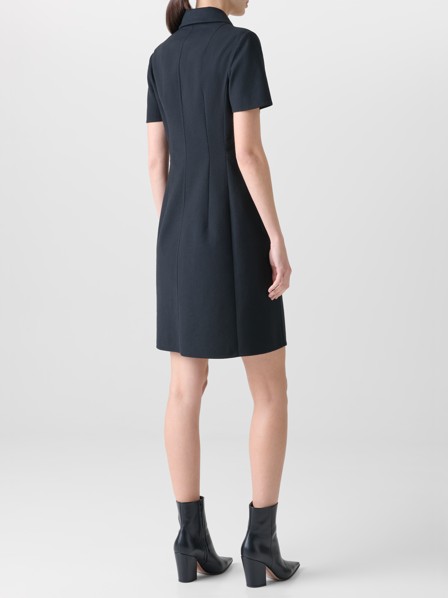 Designer Fitted Polo Dress in Cotton Silk Double-Face - black - neutral