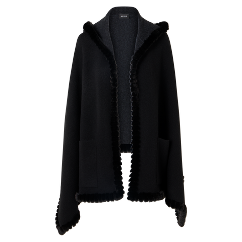 Wendbares Kaschmir-Cape mit Kapuze und Nerzbesatz