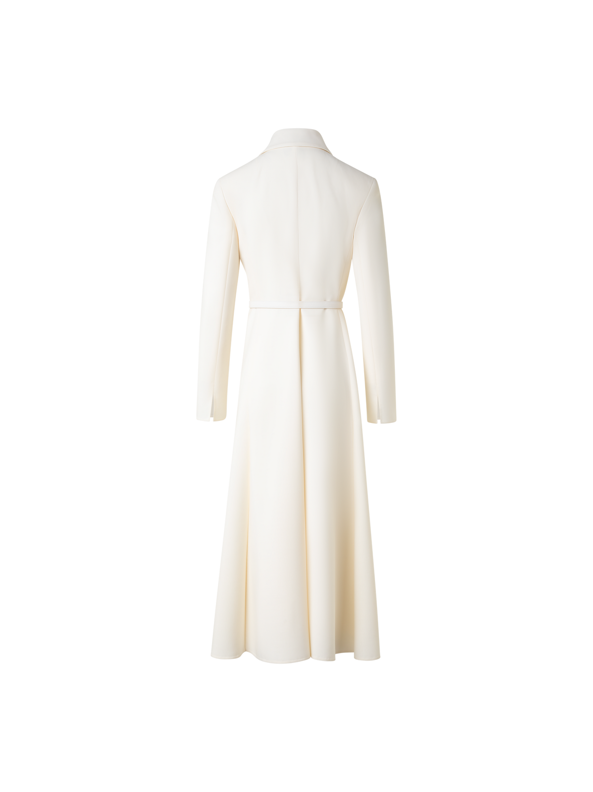 Designer Belted Midi Dress in Wool Double-Face - ecru - white