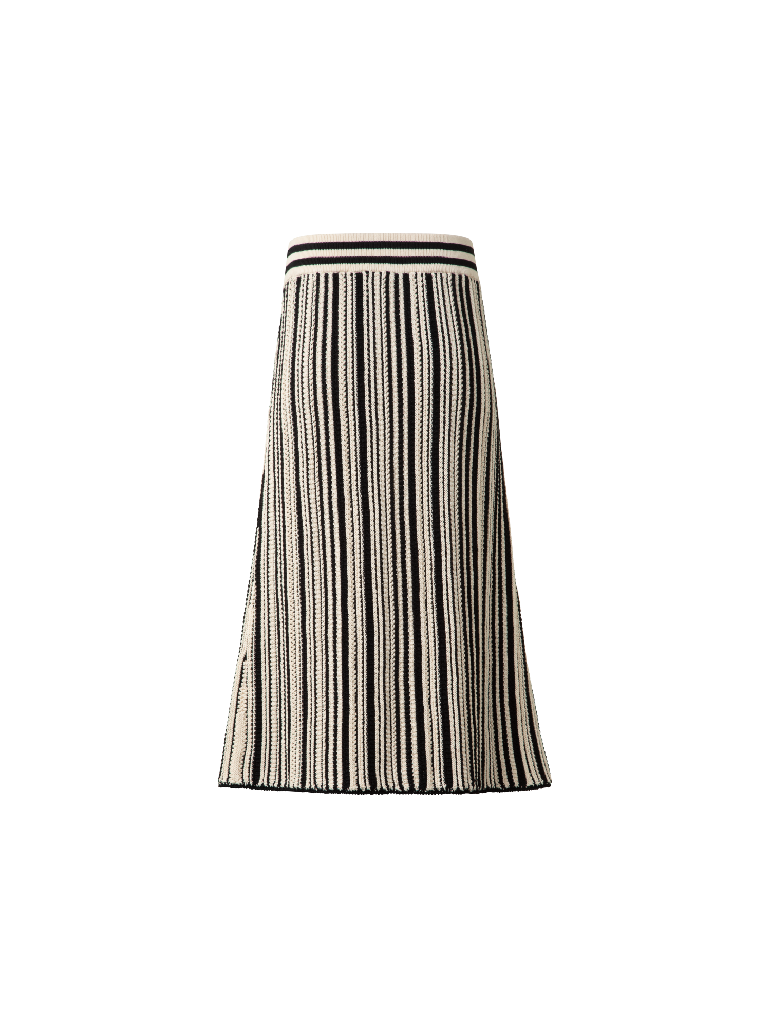 Designer Striped Midi Skirt in Chunky Knit Cotton - black - neutral - multicolor - ecru