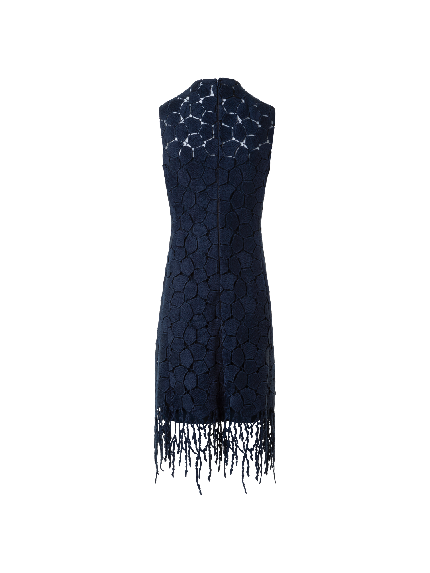 Designer Fringe Sheath Dress in Lapis Lazuli Embroidery - neutral - navy - blue