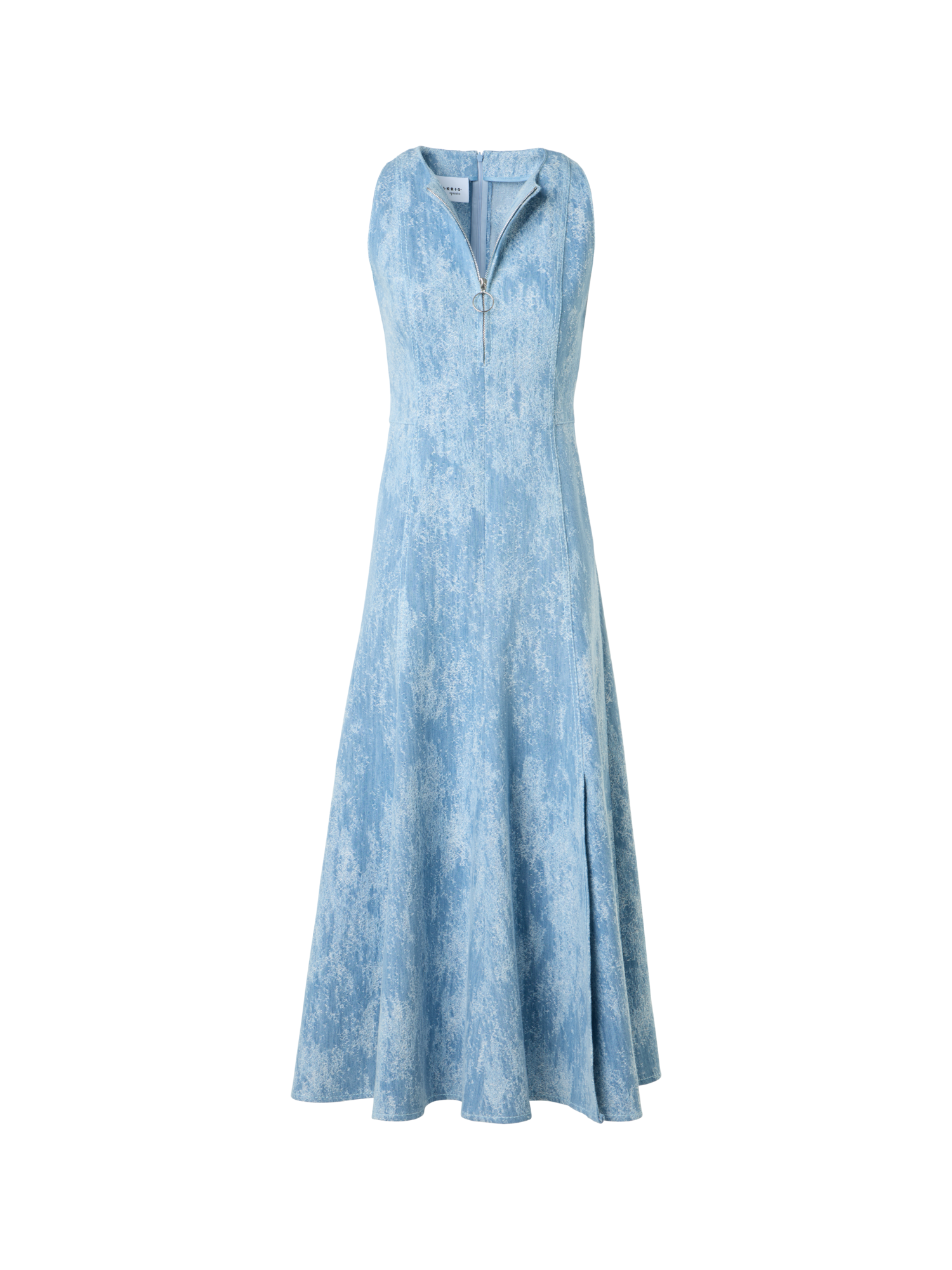 Designer Fit-and-Flare Jacquard Denim Midi Dress - blue