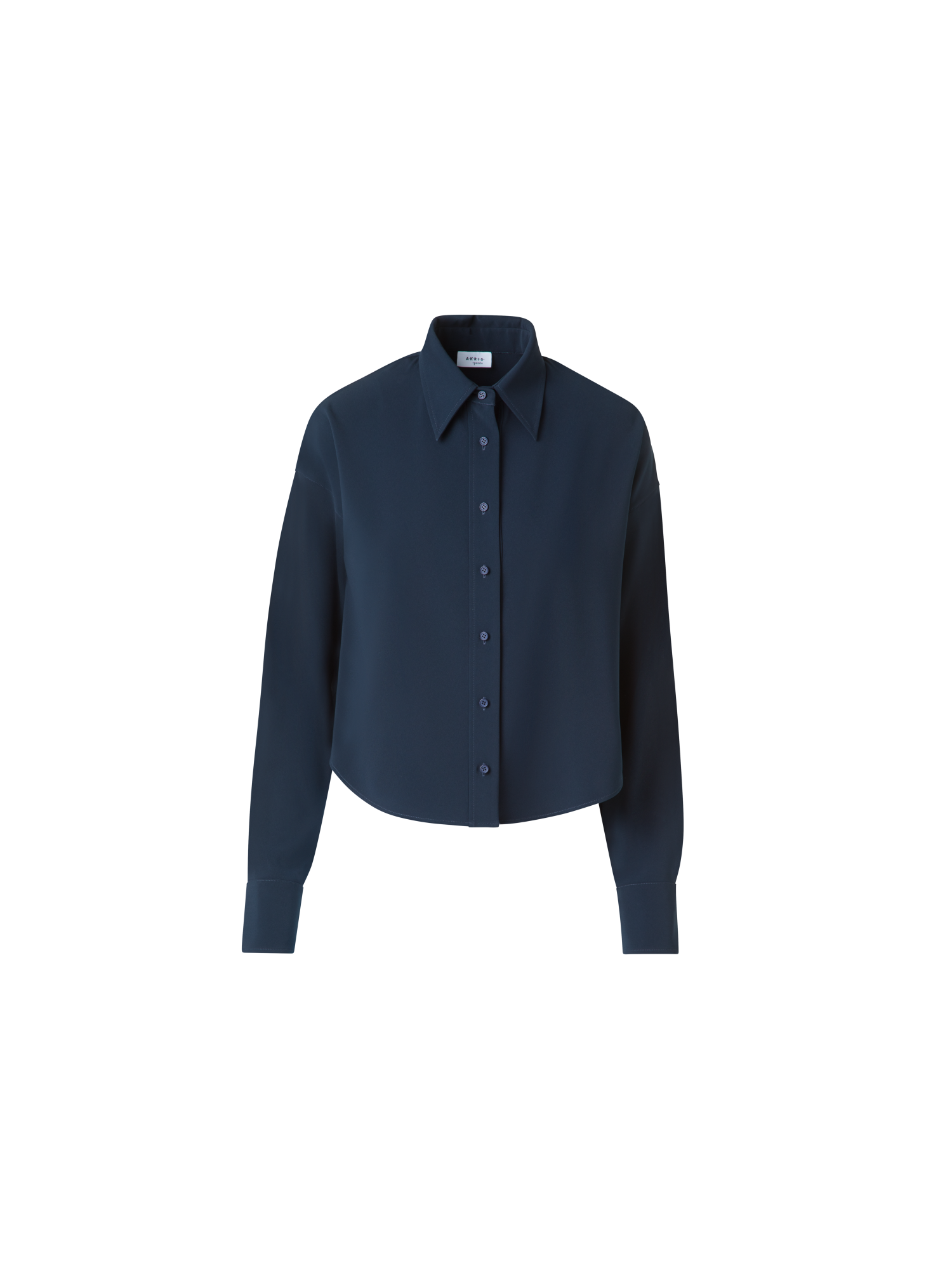 Designer Cropped Boxy Blouse in Signature Laser Cut - neutral - navy - blue