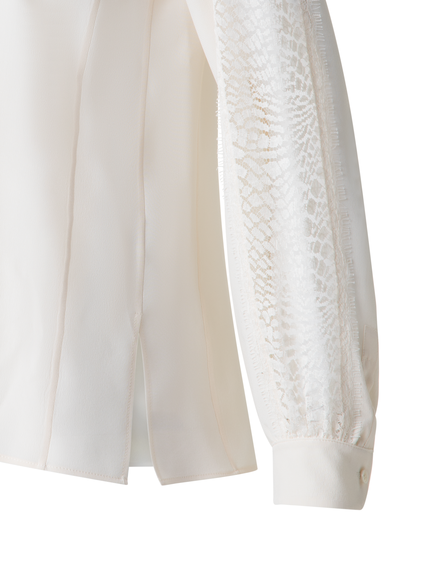 Designer Silk Blouse with Wave Lace - ecru - white