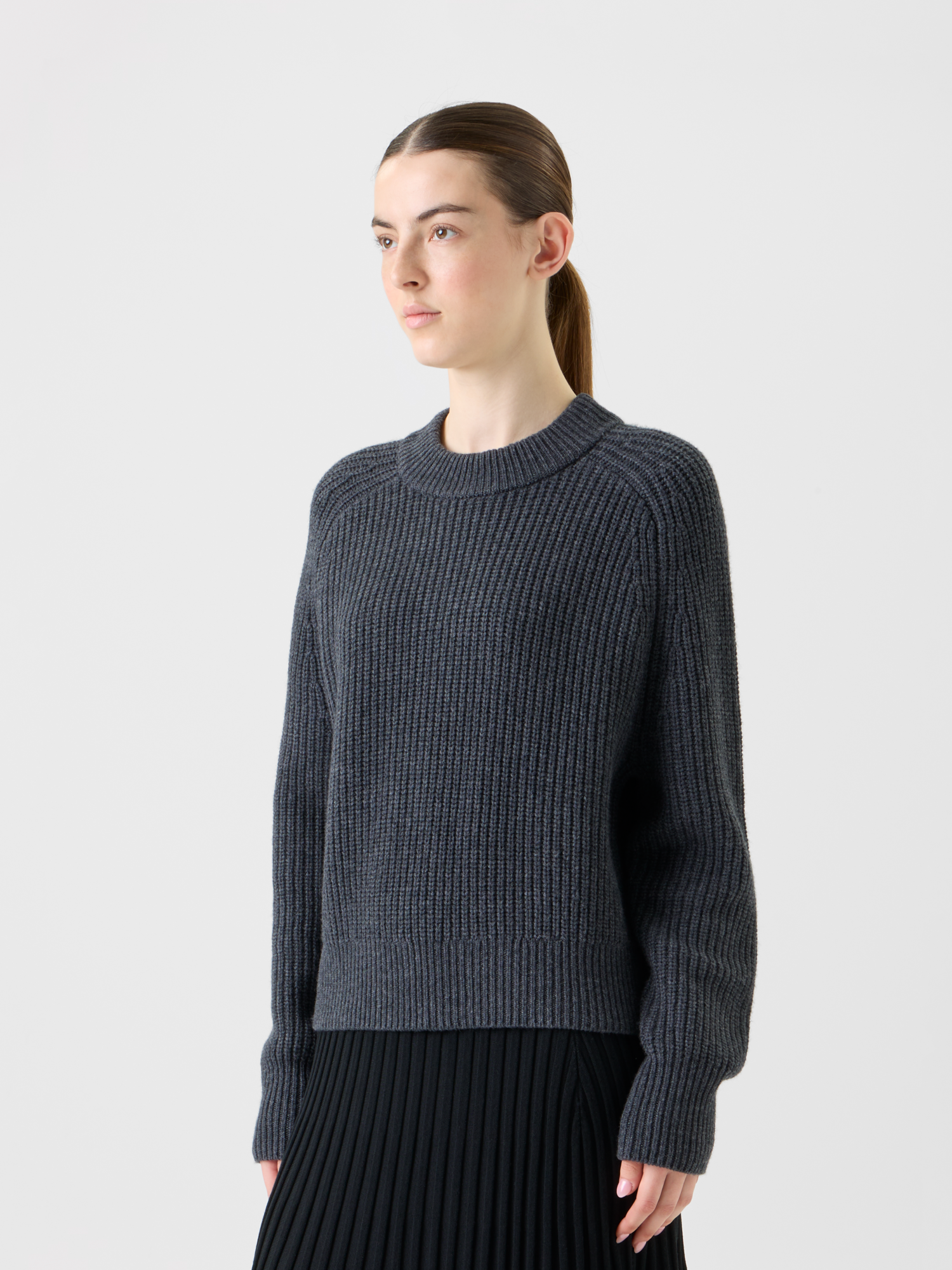 Designer Oversized Wool Cashmere Rib Knit Sweater - neutral - grey 