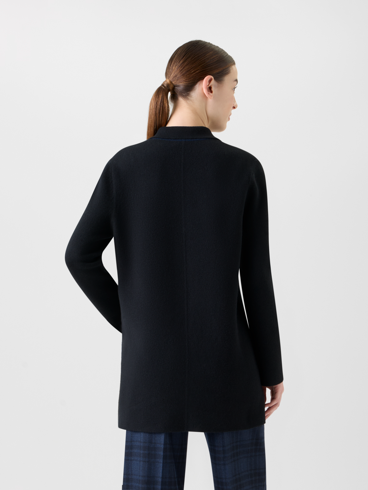 Designer Short Bi-Color A-Line Cashmere Double-Face Coat - neutral - navy - blue #editorial