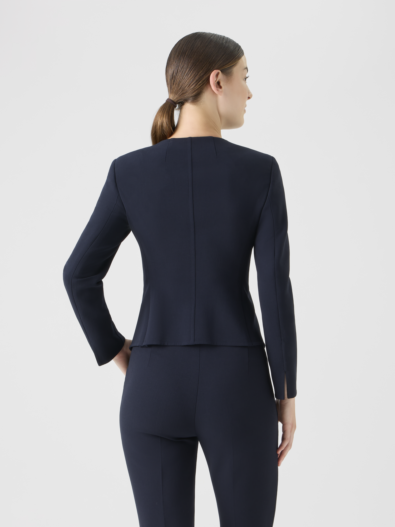 Designer Fitted Wool Bi-Stretch Double-Face Jacket - navy 