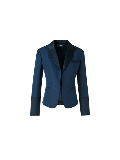 Designer Bi-Color Peak Lapel Ottoman Silk Jacket - neutral - navy - blue - multicolor