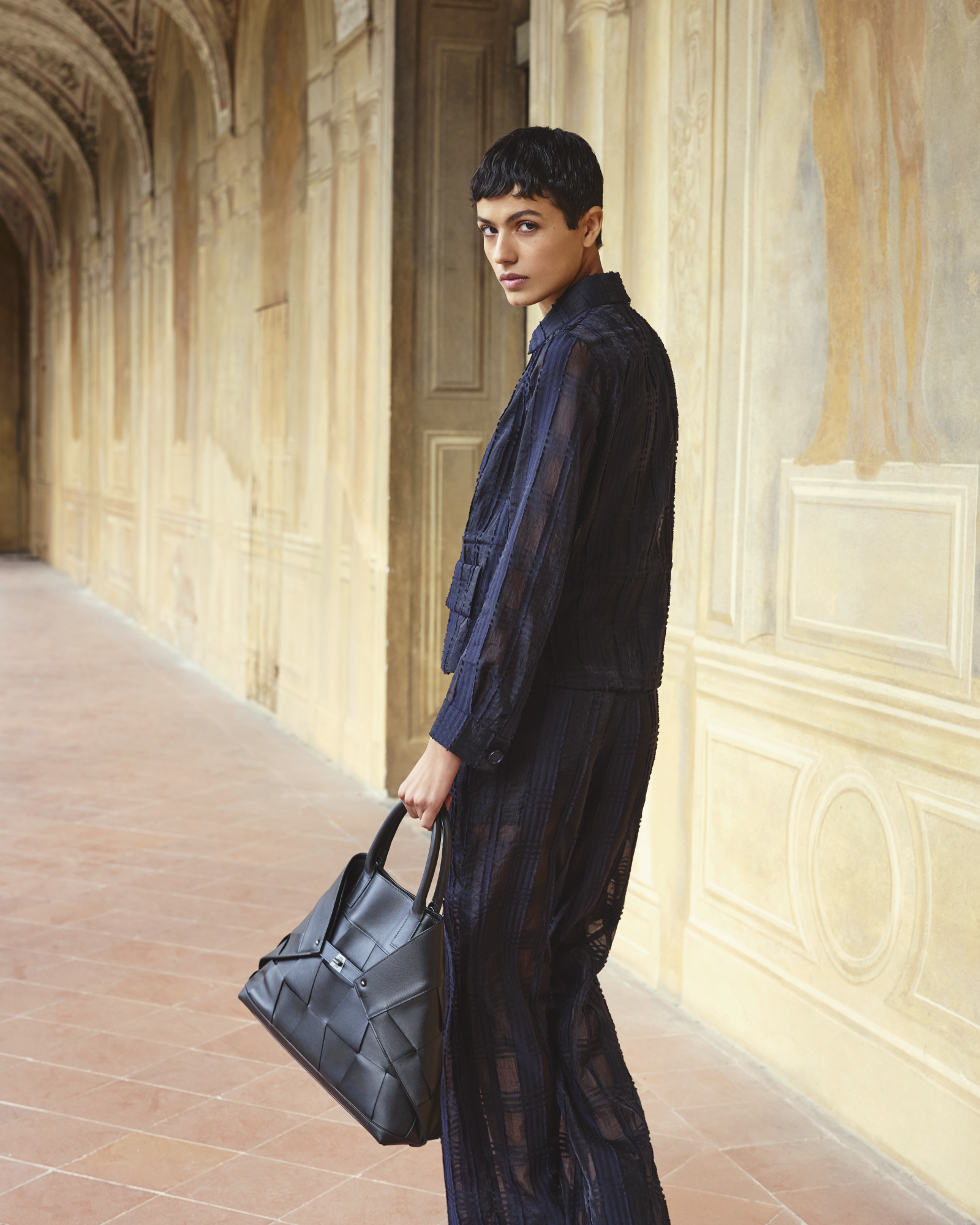 Designer Short Jacket in Sheer Organdy Plaid - neutral - navy - blue 