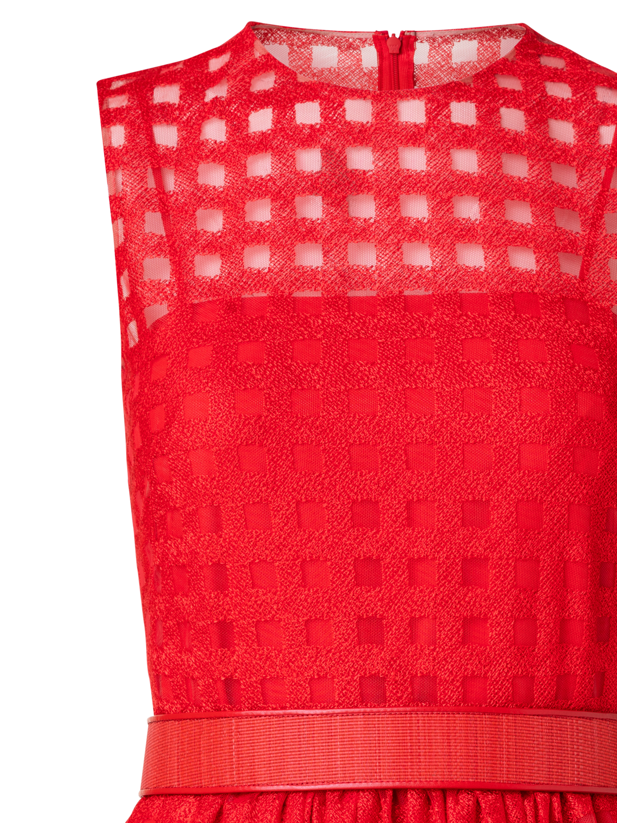 Designer Square Embroidery on Tulle Gown - red