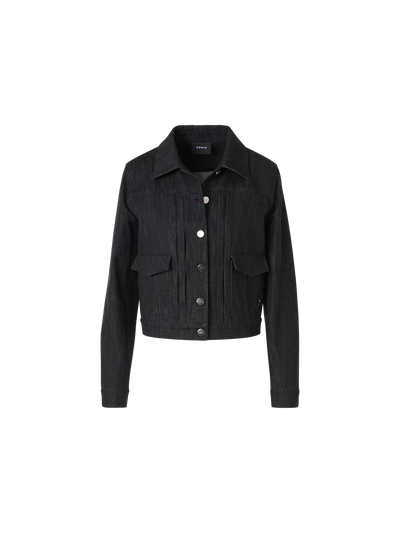 Designer Hilbert Short Cotton Denim Jacket with Patch Pockets - black