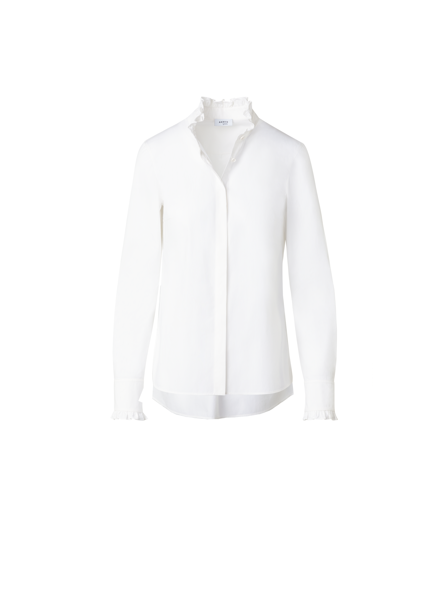 Designer Cotton Poplin Ruffle Collar Blouse - ecru - white